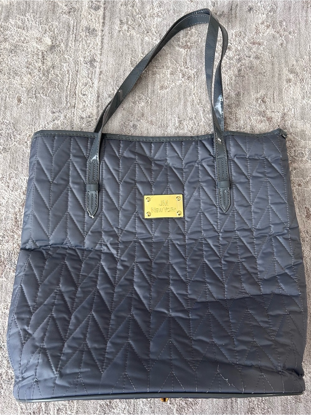 NWT JM New York Large Gray Quilted Purse Shoulder Tote Bag Beach Shopping Chic